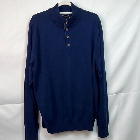 Polo Ralph Lauren Golf Navy Blue Wool MenuButton Pullover sweater NWT size XL - Picture 1 of 12